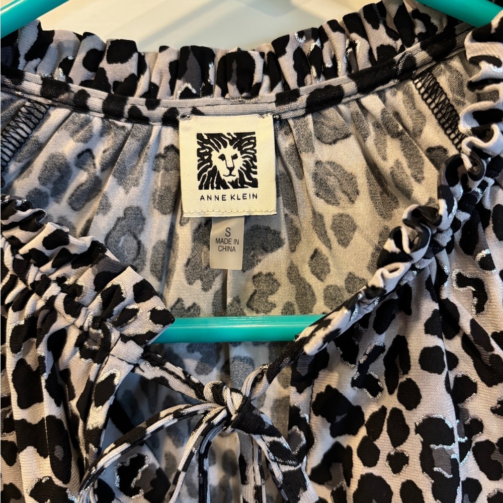 Anne Klein Black and Gray Animal Print Blouse
